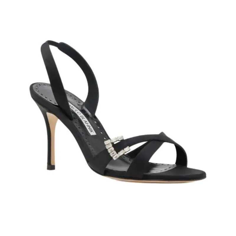 MANOLO BLAHNIK Ramisli One Strap Sandals 9cm Women's Black-2