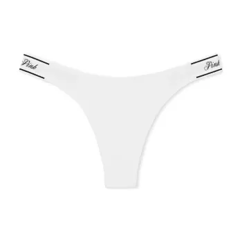 Victoria's Secret PINK LOGO COTTON HIGH-LEG THONG PANTY / Optic White Underpants Women's 1 Pack Optical White