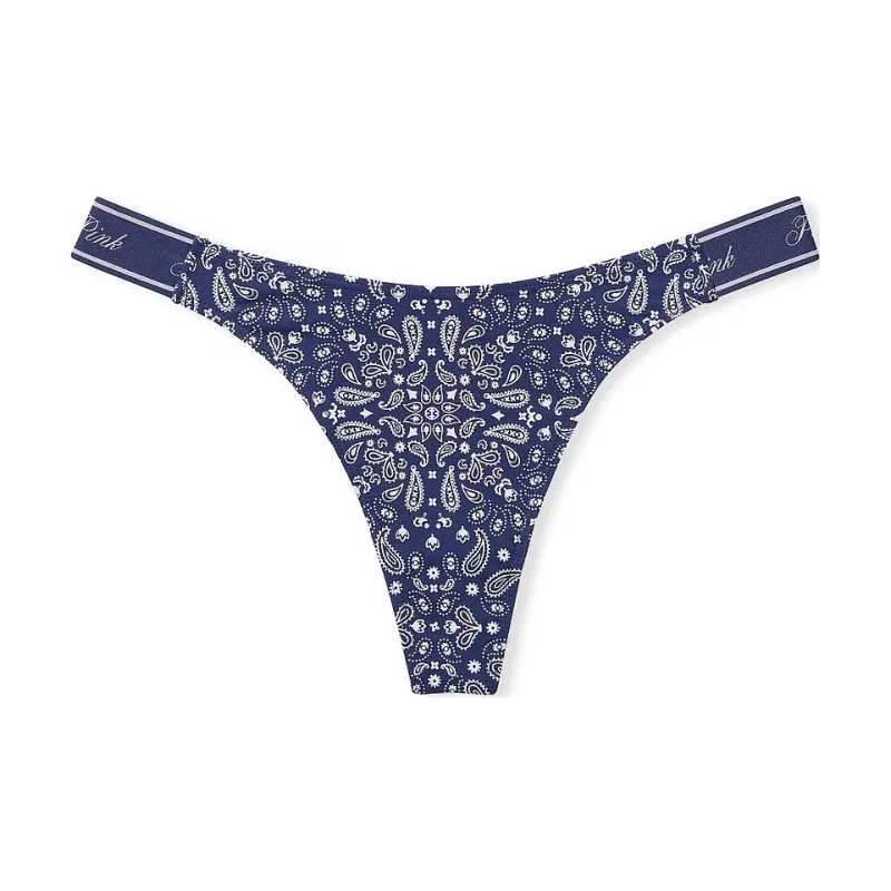 Victoria's Secret PINK LOGO COTTON HIGH-LEG THONG PANTY / MNBP Underpants Women's 1 Pack Blue-0