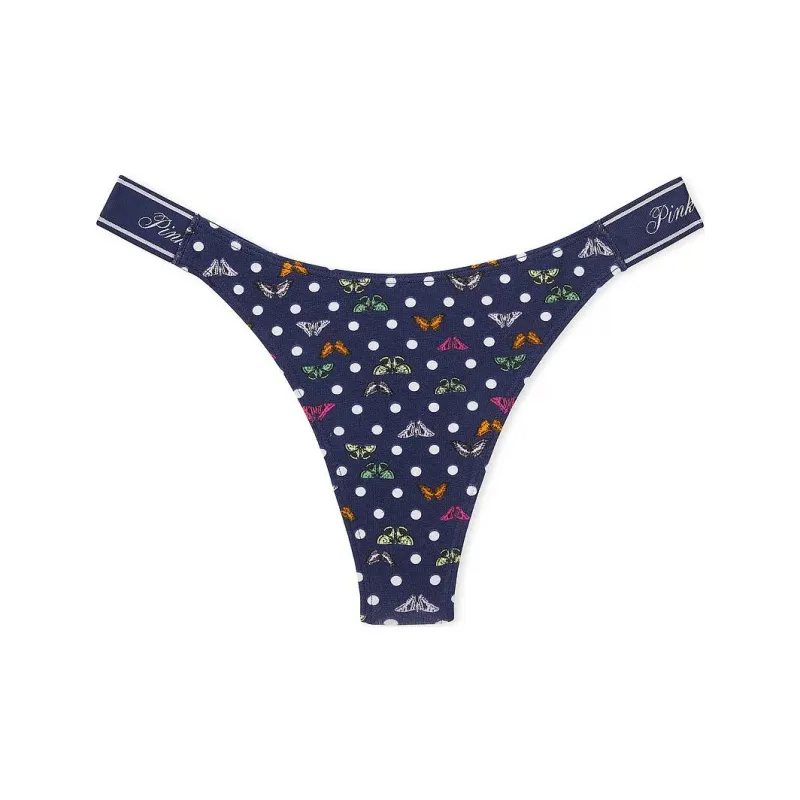 Victoria's Secret PINK LOGO COTTON HIGH-LEG THONG PANTY / MNBDPY Underpants Women's 1 Pack Blue-0
