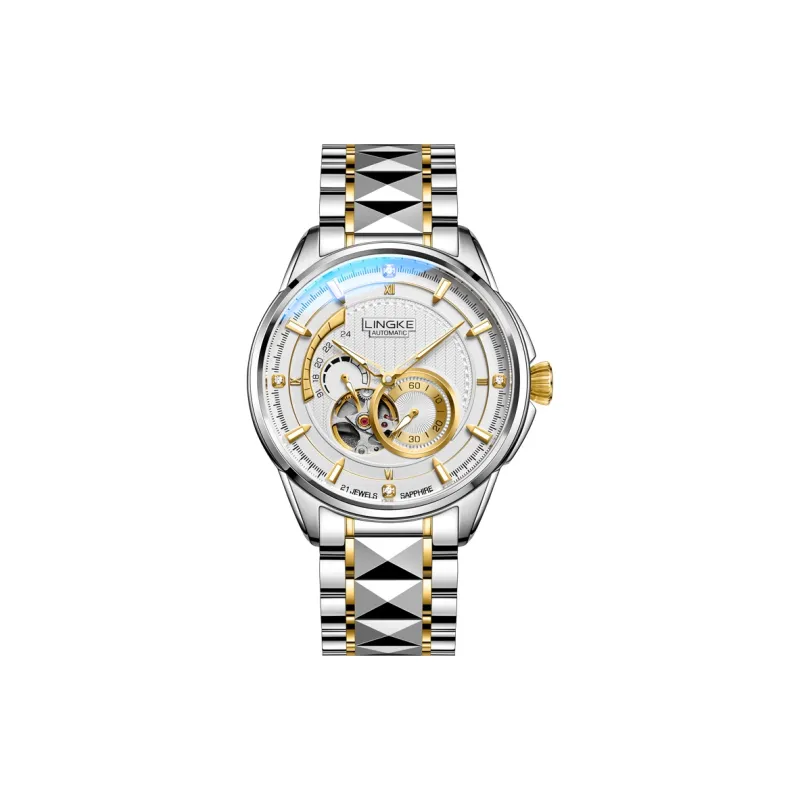 LINGKE Automatic Mechanical Movement Steel Strap Watch Men's Watches White Dial-6
