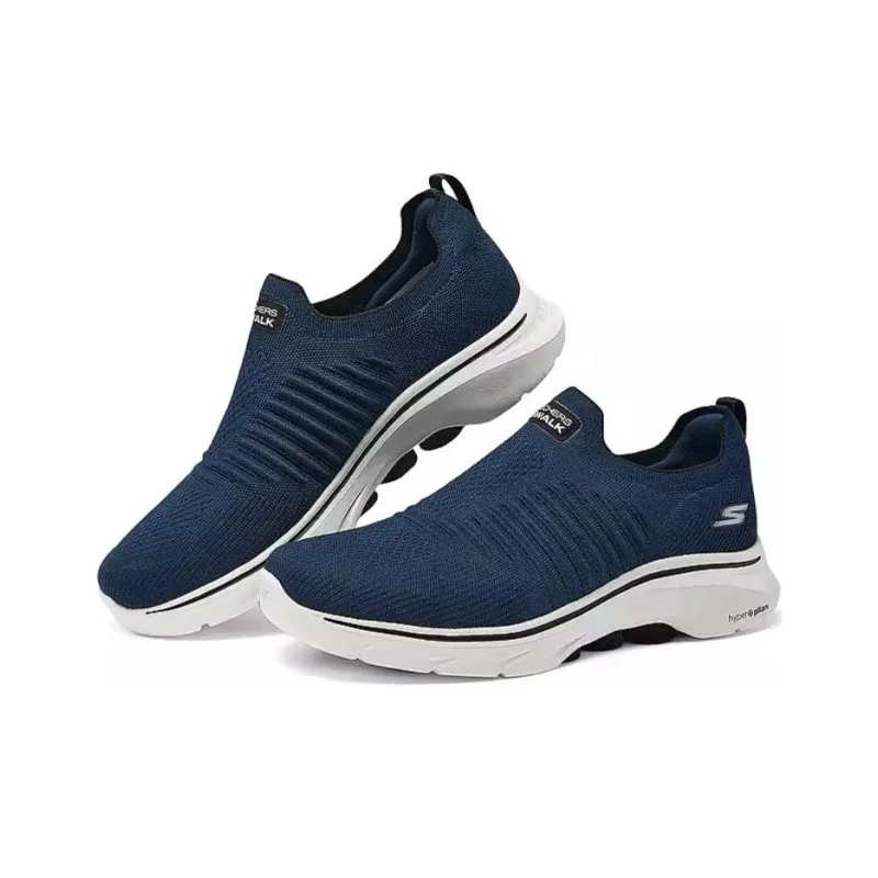 Skechers GO WALK 1 Slip-Resistant Breathable Support Height Increasing Low-Top Casual Shoes Men's Blue Black-1