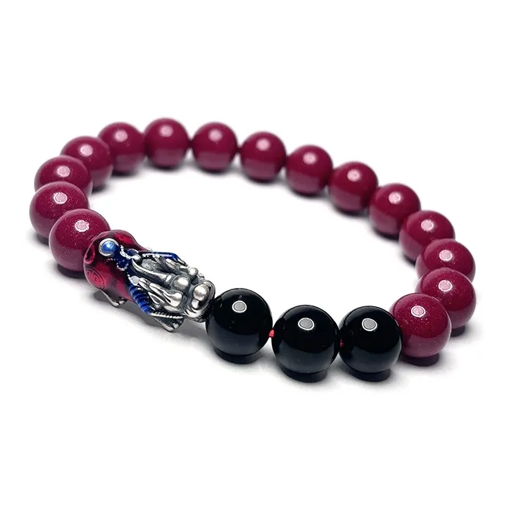 MOUNTAINS AND MANS Reconstructed Cinnabar Fortune Beaded Bracelet Unisex-1