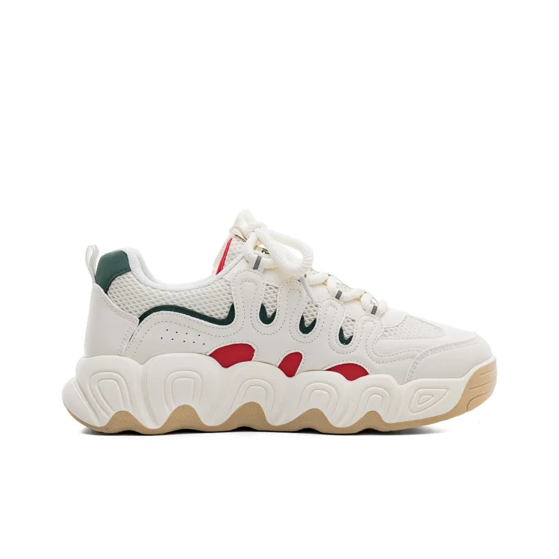 RENBEN Height Increasing Balance Wear Resistant Breathable Low Top Chunky Sneakers Men's Beige Green-1