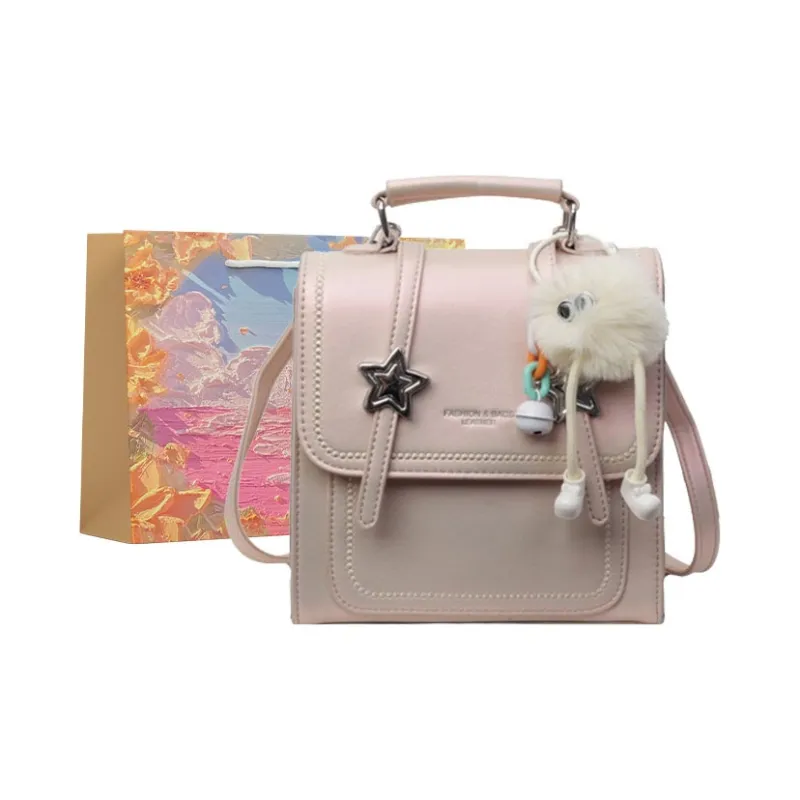 BRINCH PU Backpack Regular Women's Black/Beige/Silver/Pink-12