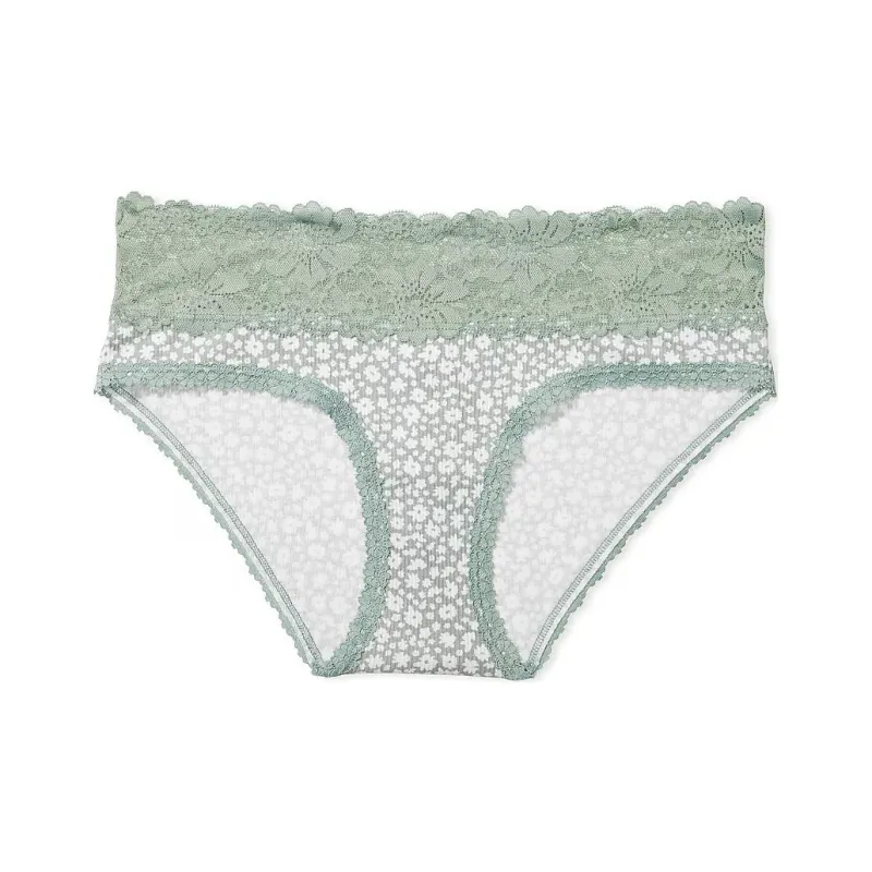 Victoria's Secret PINK WINK LACE-TRIM HIPHUGGER PANTY / IGFP Underpants Women's 1 Pack Green Print-0