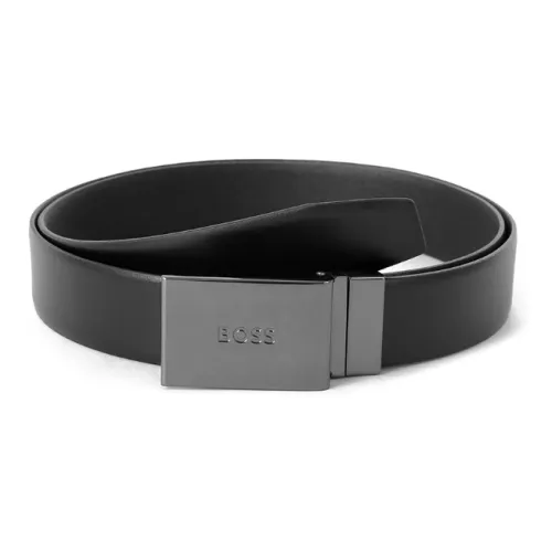 HUGO BOSS Belt Set Trimmable Double-Sided Interchangeable Buckles Cow Leather Leather Belts Men's Black 3.5cm