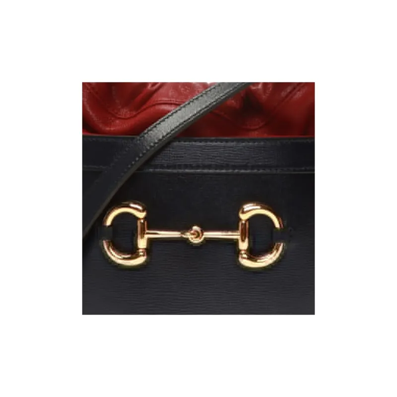 GUCCI Leather Bucket Bag, Shoulder Bag, Crossbody Bag Women's Dark Blue/Red-3
