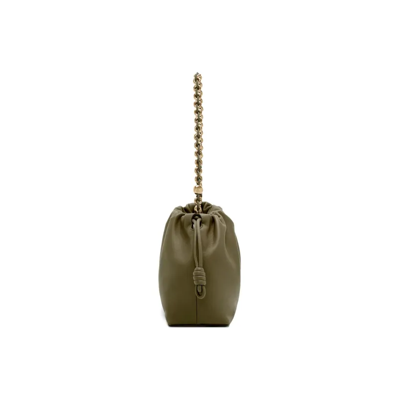 LOEWE Flamenco Soft Nappa Sheep Leather One Shoulder Crossbody Handheld Bag Women's Khaki Green-4
