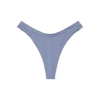 Victoria's Secret PINK SEAMLESS HIGH-LEG THONG PANTY / Dusty Iris Lace Back Underpants Women's 1 Pack Blue