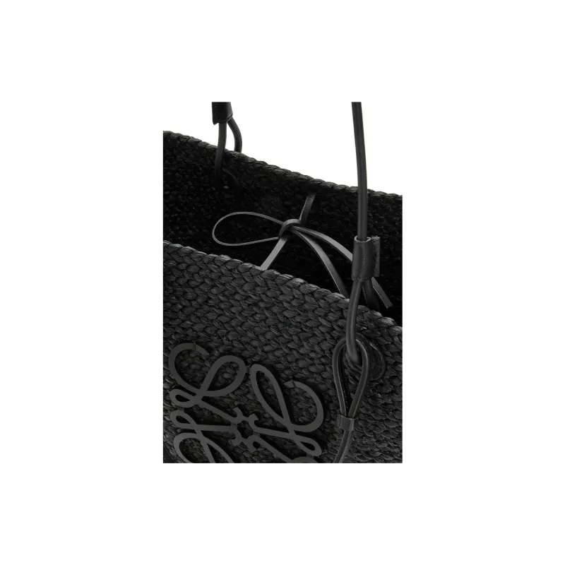 LOEWE Anagram Basket Raffia With Calfskin Handbag, Shoulder Bag Medium Size Women's Black-3