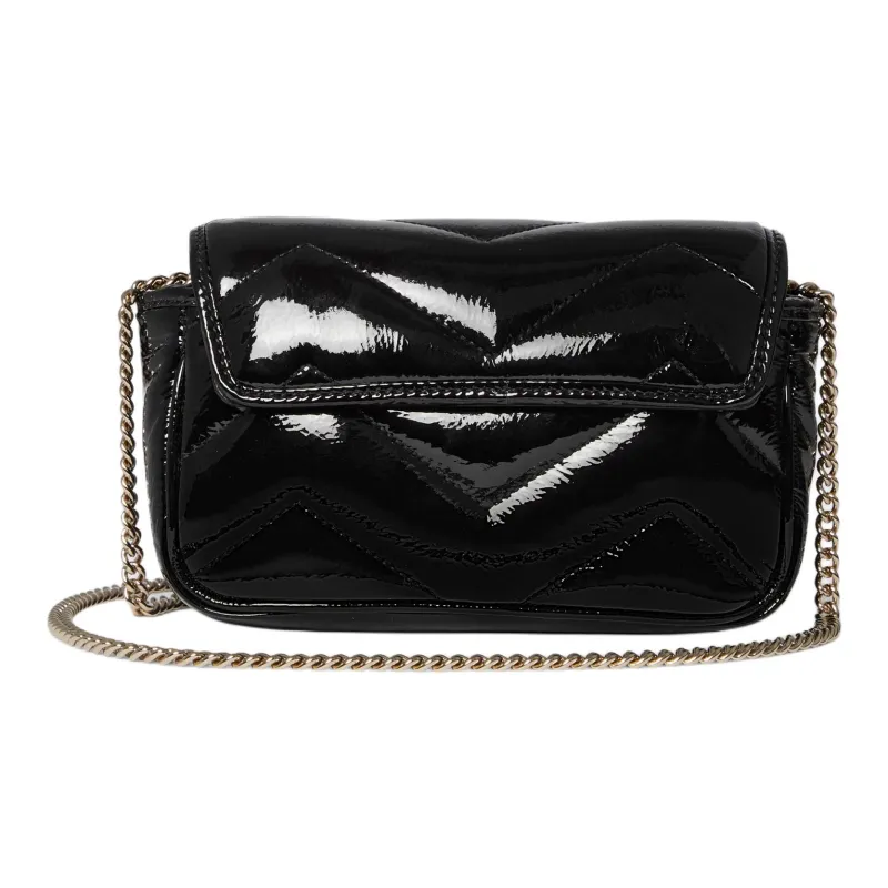 GUCCI GG Marmont Patent Leather, Leather Shoulder Bag, Crossbody Bag Extra Mini Women's Black-3