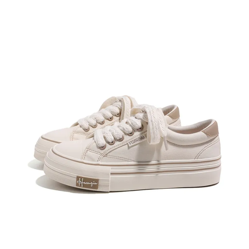HUANQIU Abrasion Resistant Slip Resistant Low Top Canvas Shoes Women's Beige Khaki-2