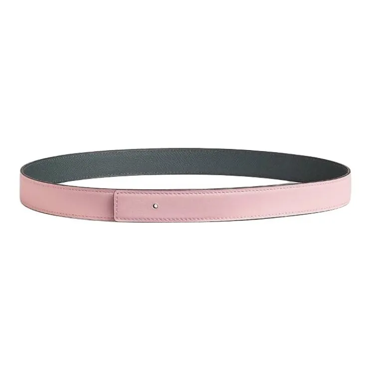 HERMES Solid Color Design Automatic Buckle Leather Belts Women's Pink Width: 2.4cm-0