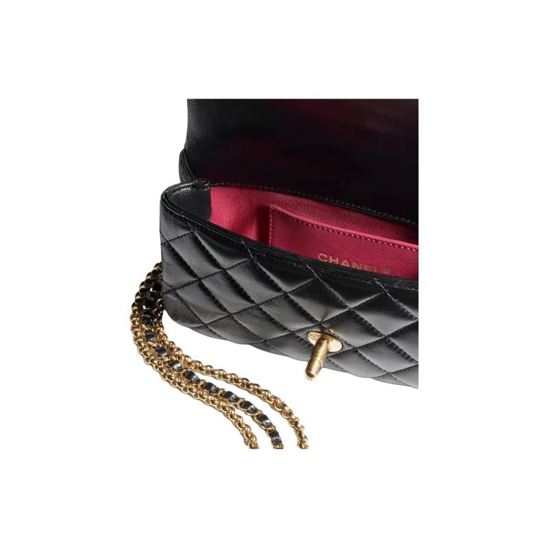 CHANEL Lambskin Flap Bag, Shoulder Bag, Crossbody Bag Mini Women's Black-2