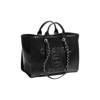 CHANEL Calfskin Tote Bag Shopping Bag Shoulder Bag Handbag Large Size Women's Black