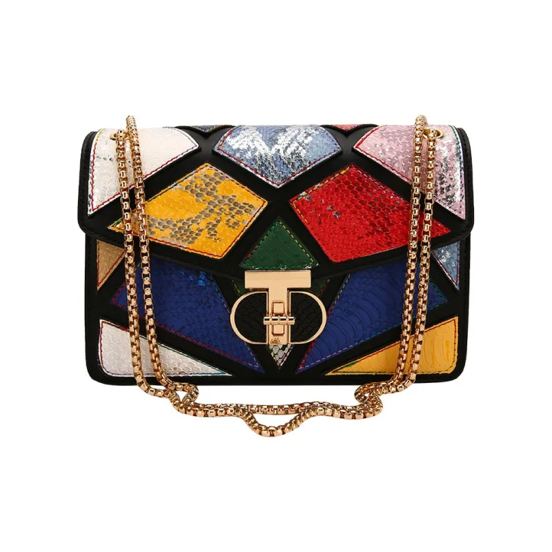 DALO PU Small Square Bag Shoulder Bag Women's Green/Multicolor/White & Color/Gold-4