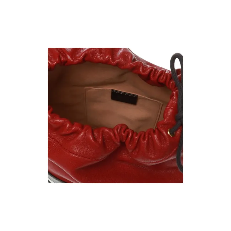 GUCCI Leather Bucket Bag, Shoulder Bag, Crossbody Bag Women's Dark Blue/Red-4