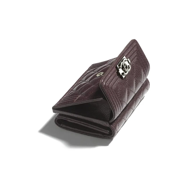 CHANEL Embossed Calfskin Wallet Small Size Women's Dark Brown-1