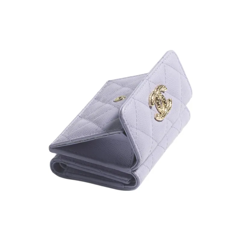 CHANEL Embossed Shiny Calfskin Pocket Wallet Small Size Women's Light Purple-1