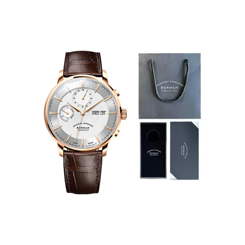 BORMAN Fashion Casual Style Automatic Mechanical Movement Genuine Leather Strap Watch Men's Watches Black Dial-8