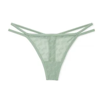 Victoria's Secret PINK LOGO MESH STRAPPY THONG PANTY / ICEBERG GREEN Underpants Women's 1 Pack Iceberg Green