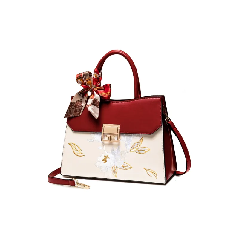 PAYOT Microfiber Synthetic Leather Wedding Bag Shoulder Bag Crossbody Bag Handbag Large Size Women's Burgundy & Ecru-1