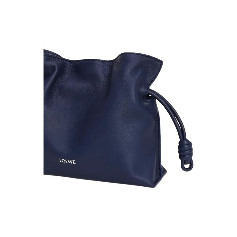 LOEWE Flamenco Nappa Cow Leather One Shoulder Crossbody Clutch Mini Women's Dark Blue-4