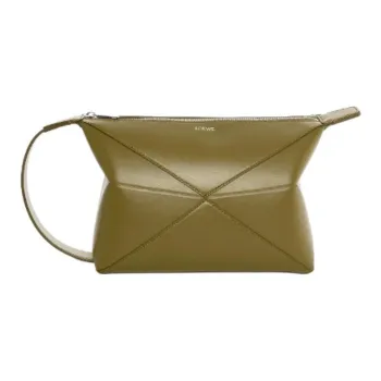LOEWE Cow Leather Toiletry Bag Men's Khaki Green