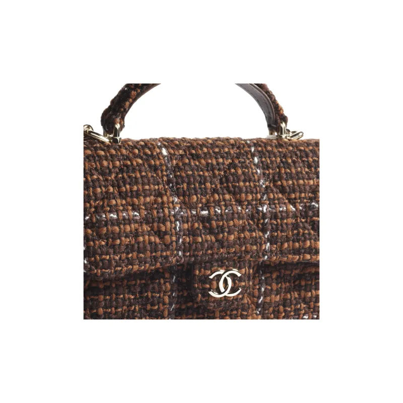 CHANEL Wool Twill Soft Woolen & Metal Handbag, Shoulder Bag, Crossbody Bag Women's Dark Brown-3