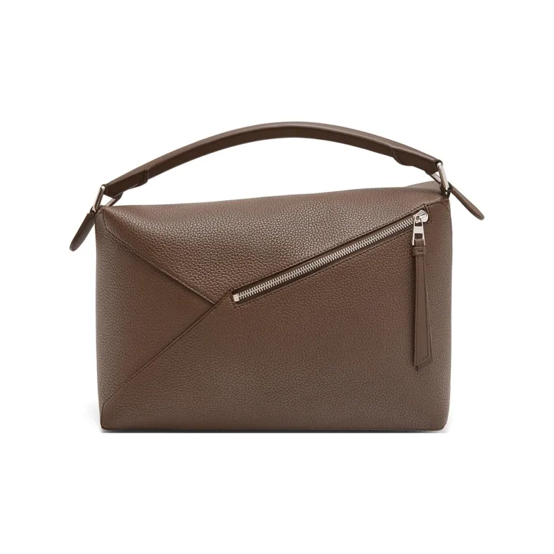LOEWE Puzzle Grained Calfskin Handbag Shoulder Bag Crossbody Bag Large Size Women's Dark Brown-4
