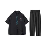 Black Shirts with Green Check Ties+Black Pants