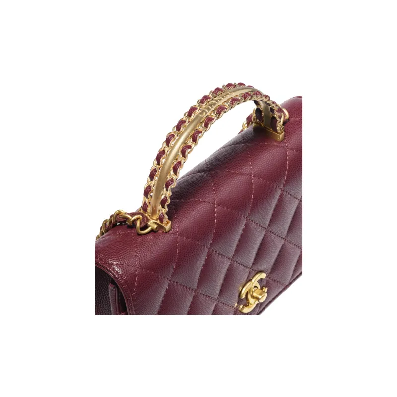 CHANEL Grain Embossed Shiny Calfskin Shoulder Bag, Crossbody Bag, Handbag Women's Dark Red-3