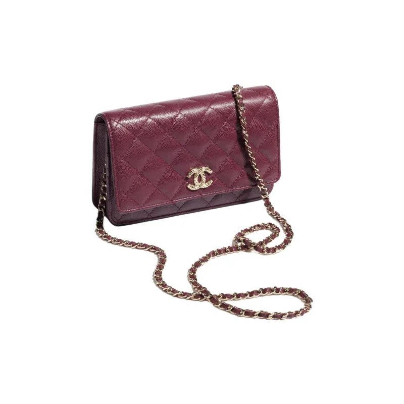 CHANEL Grain Embossed Shiny Calfskin Shoulder Bag, Crossbody Bag, Wallet Women's Dark Red-1