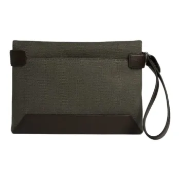 Dunhill Fabric Cow Leather Patchwork Clutch Men's Black Walnut
