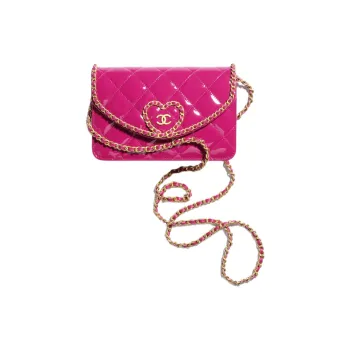 CHANEL Calfskin Patent Leather Shoulder Bag Crossbody Bag Wallet Women's Peach Pink