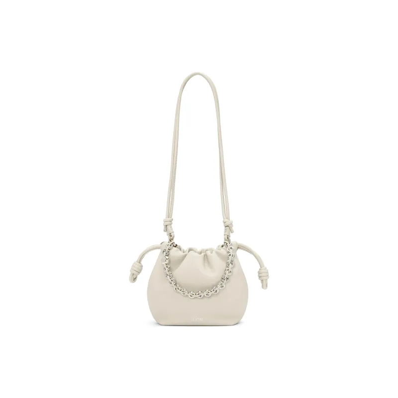 LOEWE Flamenco Sheepskin One Shoulder Crossbody Clutch Mini Women's White-1
