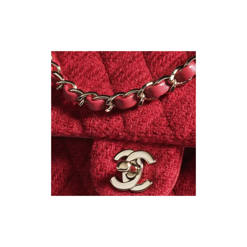 CHANEL Classic Flap CF Wool Twill Soft Woolen Shoulder Bag, Crossbody Bag Women's Red-3