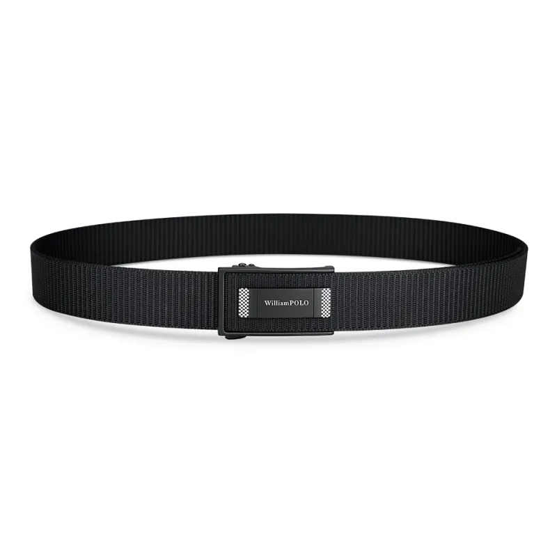 WilliamPOLO Fabric Belt Men's Black 3.5cm Width-2