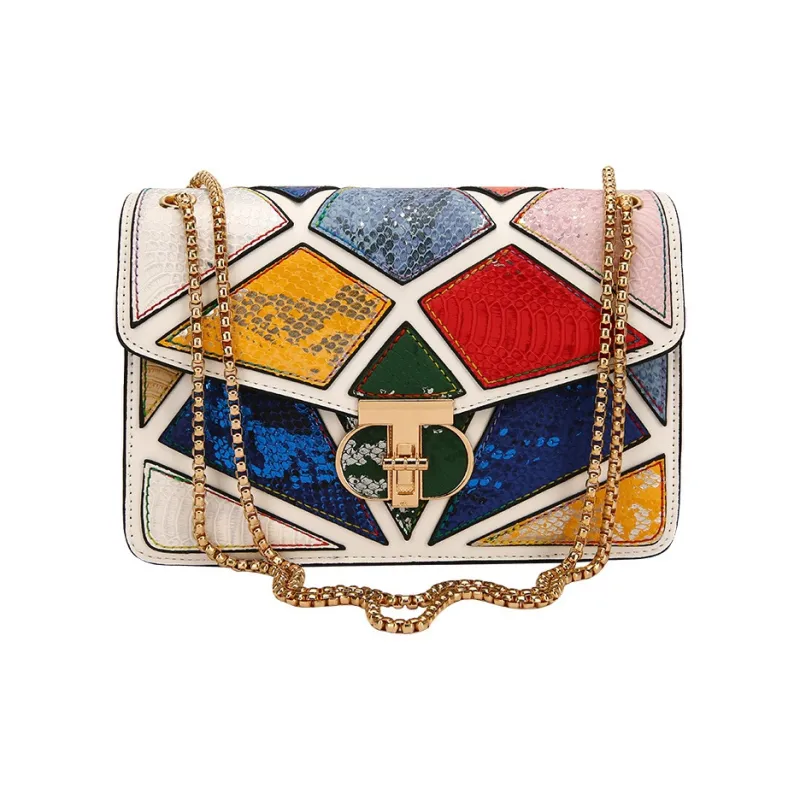DALO PU Small Square Bag Shoulder Bag Women's Green/Multicolor/White & Color/Gold-8