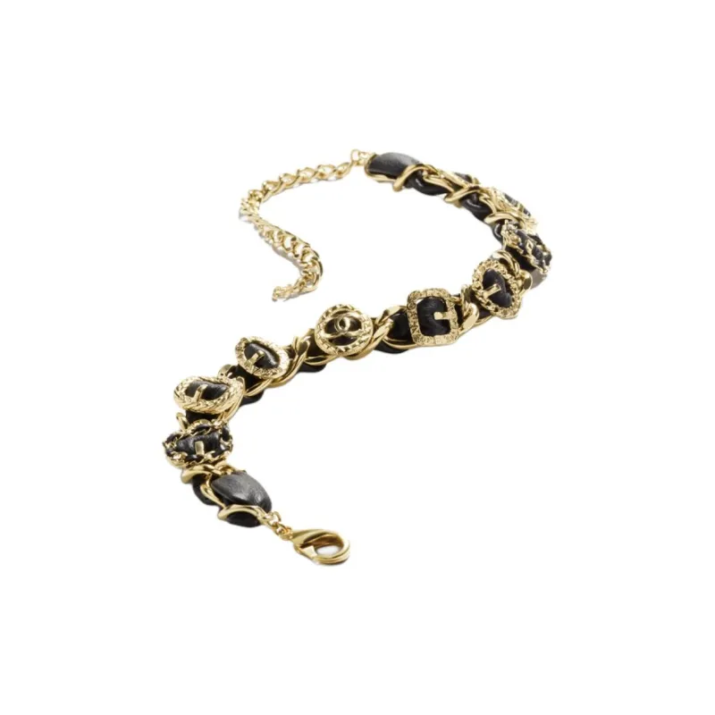 CHANEL Metal Calf Leather Necklaces Unisex Black-1