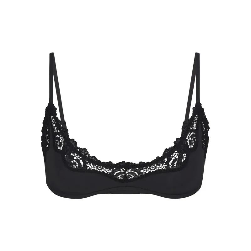 SKIMS FITS EVERYBODY LACE SCOOP BRALETTE Bra Women's ONYX/Onyx-0