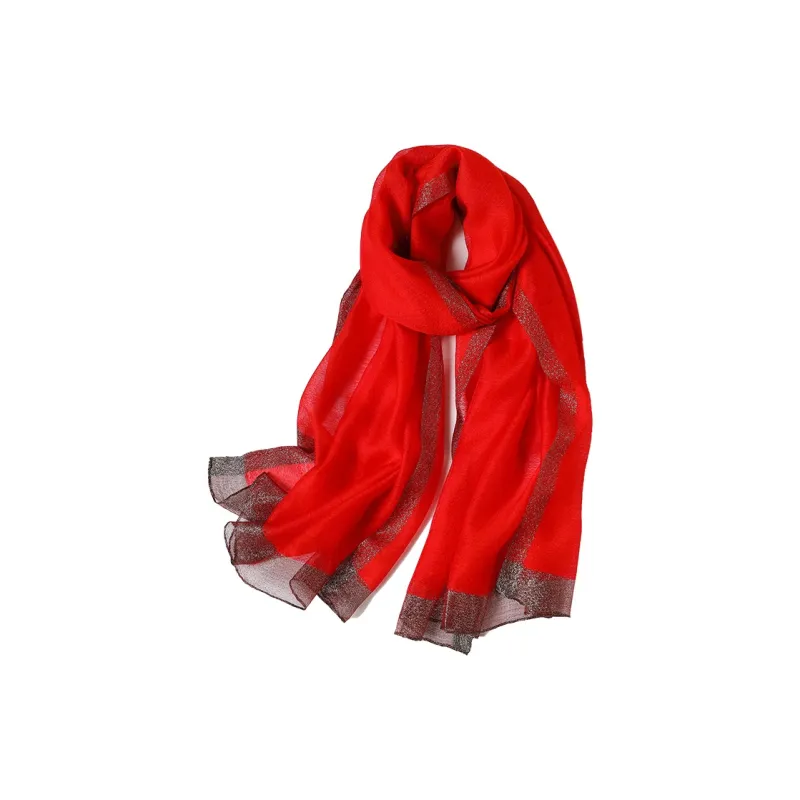 Hang Silk Road 100% Mulberry Silk Silk Scarves Women's Red-1