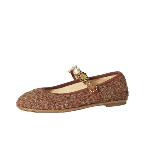 CHANEL Mary Jane Shoes Women's Red Brown