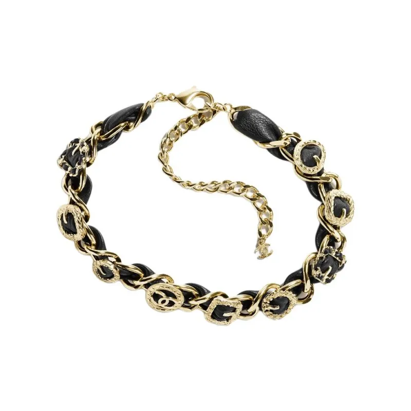 CHANEL Metal Calf Leather Necklaces Unisex Black-0
