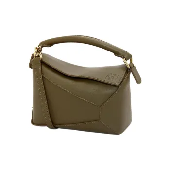 LOEWE Puzzle Handbag, Shoulder Bag, Crossbody Bag Cow Leather Mini Women's Dark Khaki Green