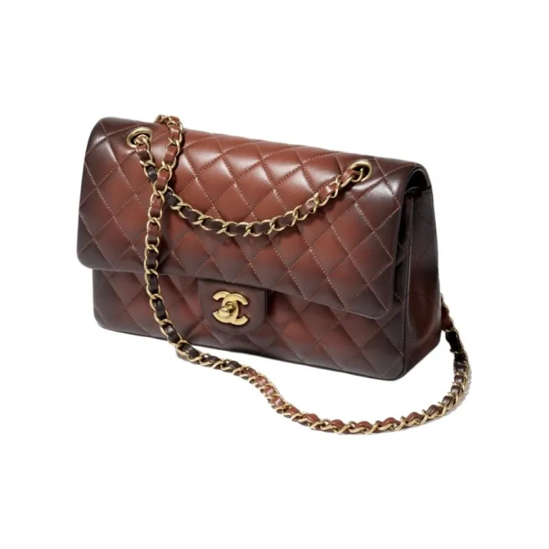 CHANEL Classic Flap CF Gold Metal With Lambskin Shoulder Bag, Crossbody Bag Women's Brown-1