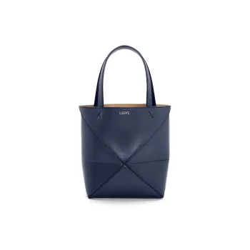 LOEWE Shiny Cow Leather Tote Bag Shopping Bag Handbag Mini Women's Dark Blue