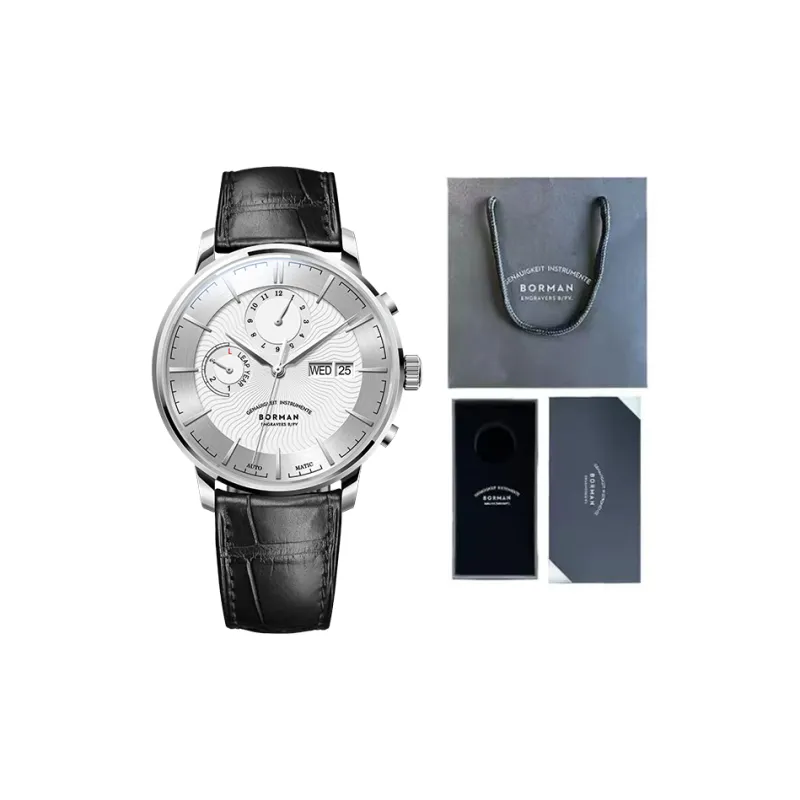 BORMAN Fashion Casual Style Automatic Mechanical Movement Genuine Leather Strap Watch Men's Watches Black Dial-6