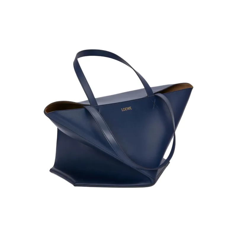 LOEWE Shiny Cow Leather Tote Bag Shopping Bag Shoulder Bag Handbag Extra Large Women's Dark Blue-2